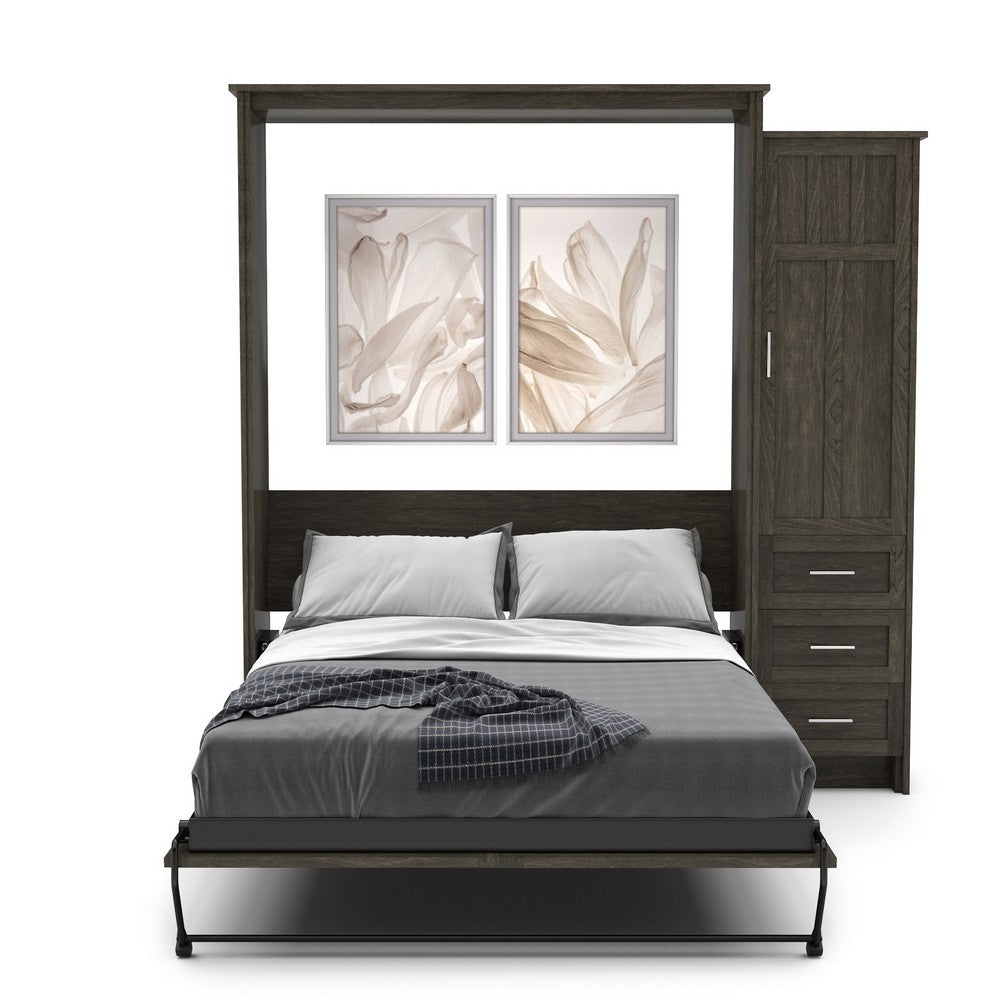 Twin Size Murphy Bed - Right Cabinet, Craftsman Style, Brushed Nickel Pulls - Murphy Door