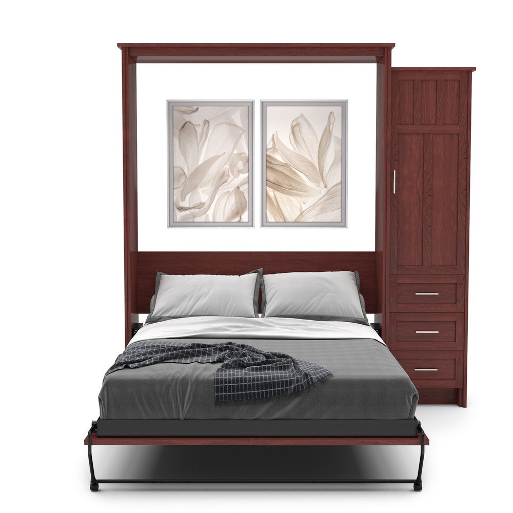Twin Size Murphy Bed - Right Cabinet, Craftsman Style, Brushed Nickel Pulls - Murphy Door