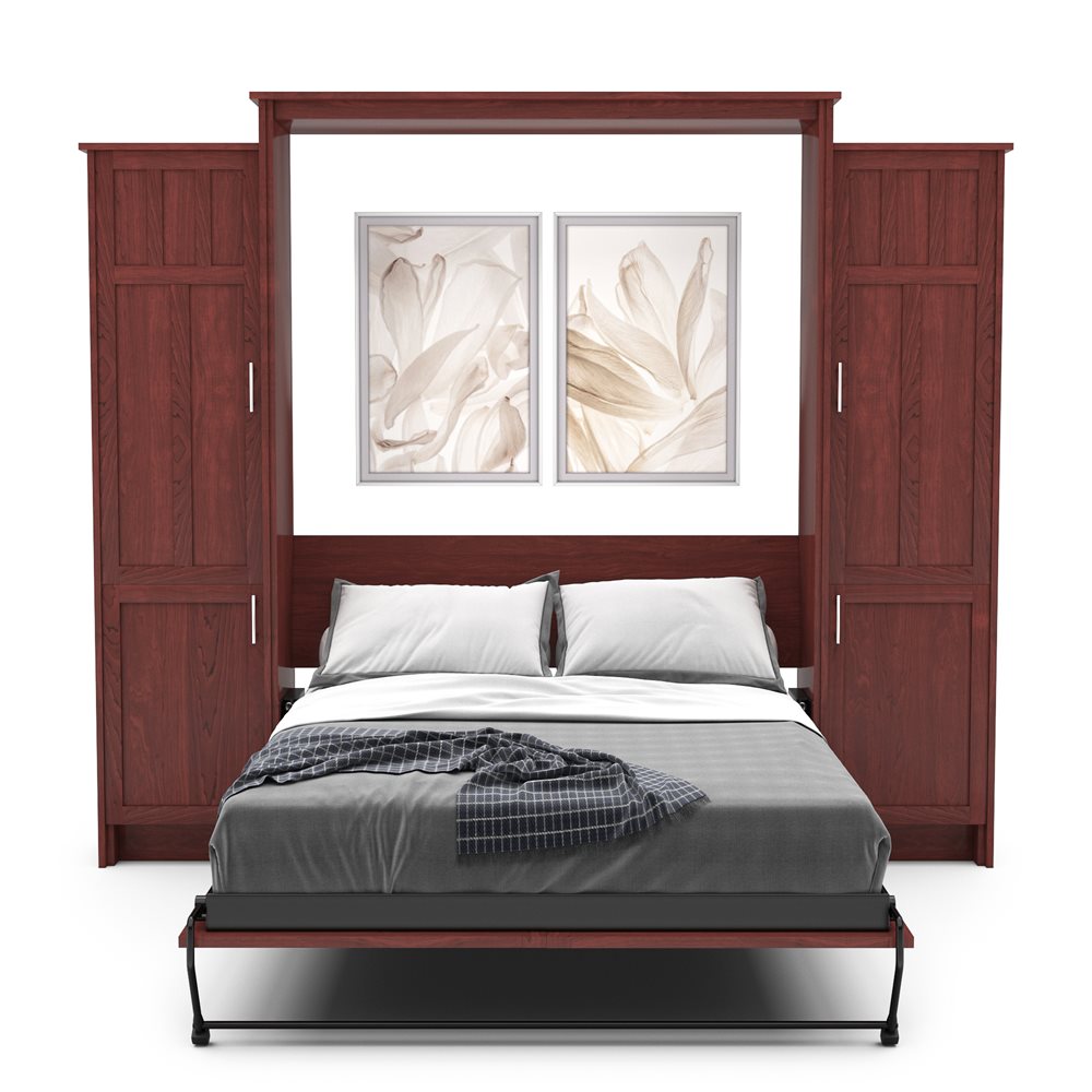 King Size Murphy Bed - Left & Right Cabinet, Craftsman Style, Brushed Nickel Pulls - Murphy Door
