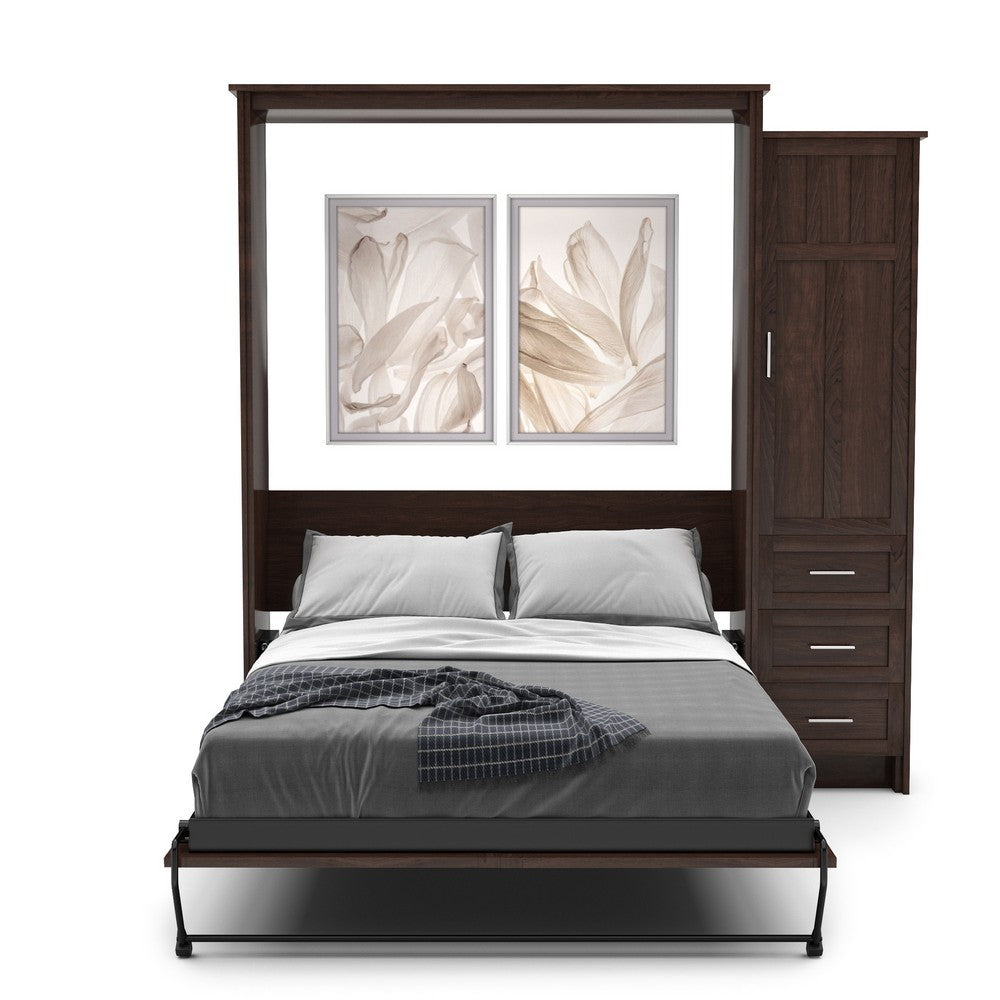 Twin Size Murphy Bed - Right Cabinet, Craftsman Style, Brushed Nickel Pulls - Murphy Door