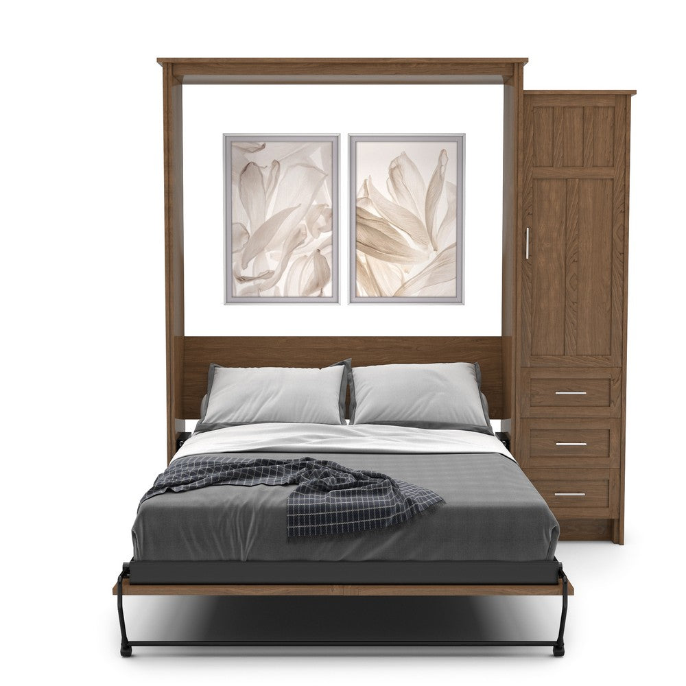 Twin Size Murphy Bed - Right Cabinet, Craftsman Style, Brushed Nickel Pulls - Murphy Door