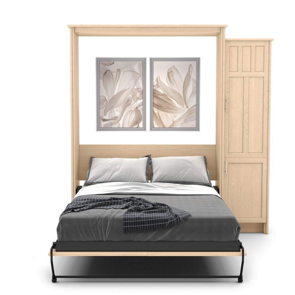 Twin Size Murphy Bed - Right Cabinet, Craftsman Style, Brushed Nickel Pulls - Murphy Door
