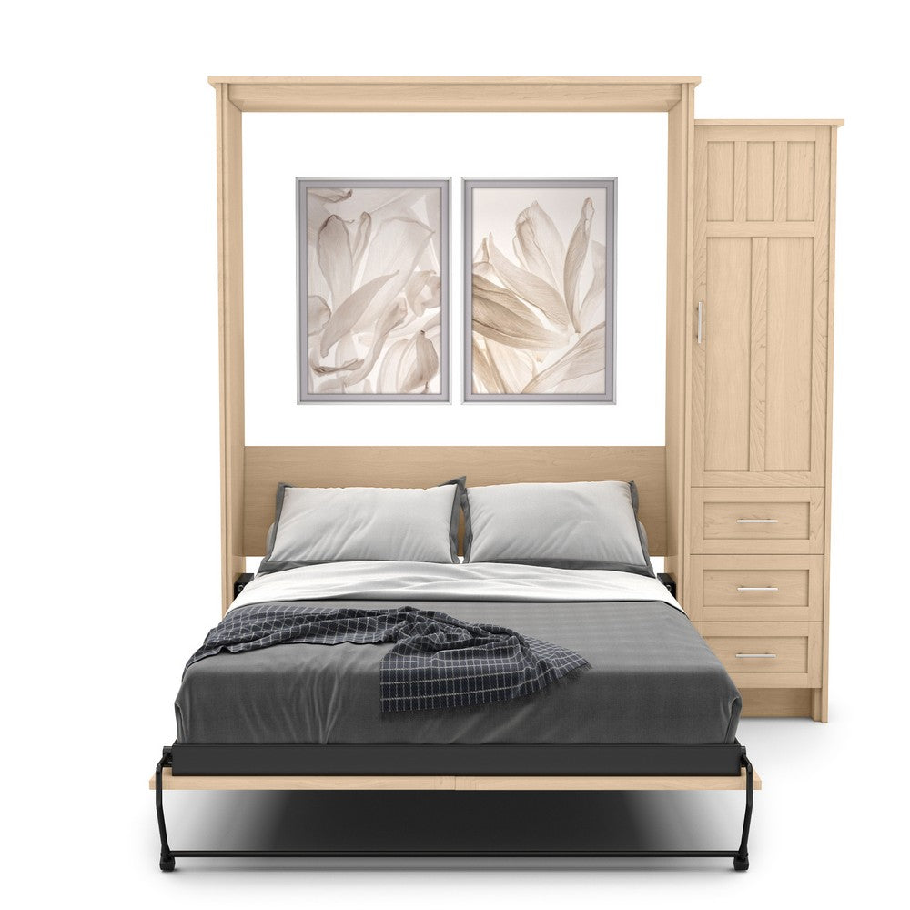 Twin Size Murphy Bed - Right Cabinet, Craftsman Style, Brushed Nickel Pulls - Murphy Door