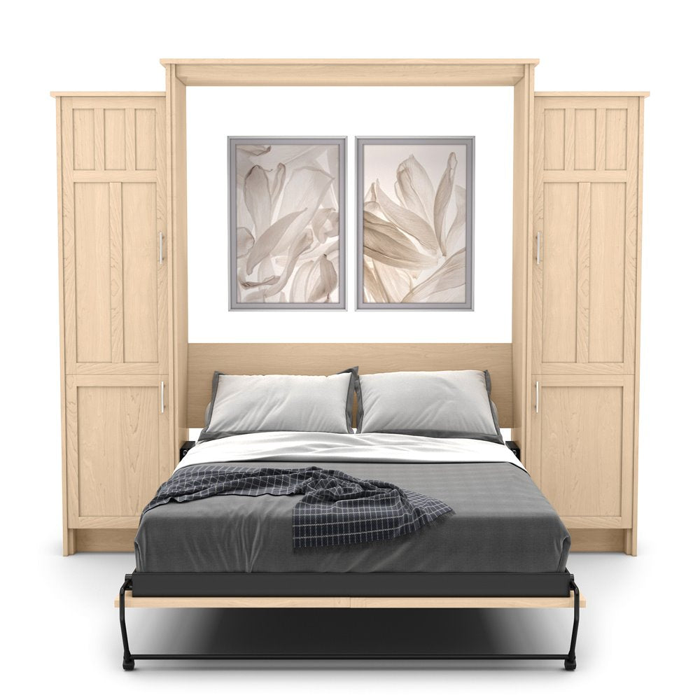 King Size Murphy Bed - Left & Right Cabinet, Craftsman Style, Brushed Nickel Pulls - Murphy Door
