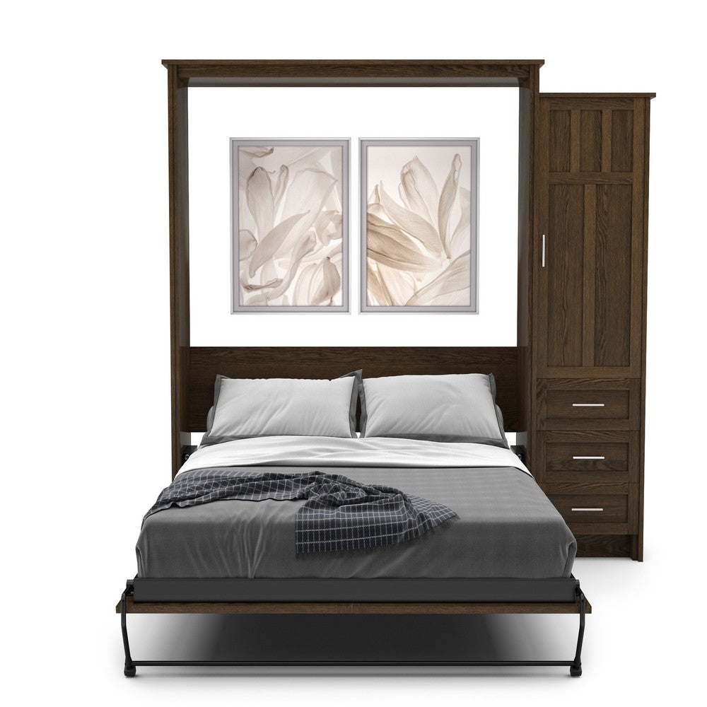 Twin Size Murphy Bed - Right Cabinet, Craftsman Style, Brushed Nickel Pulls - Murphy Door