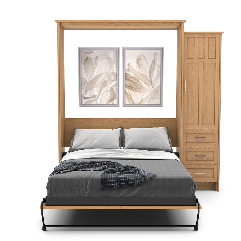 Twin Size Murphy Bed - Right Cabinet, Craftsman Style, Brushed Nickel Pulls - Murphy Door