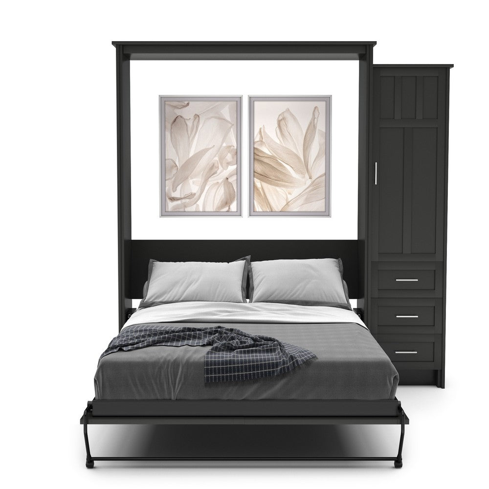 Twin Size Murphy Bed - Right Cabinet, Craftsman Style, Brushed Nickel Pulls - Murphy Door