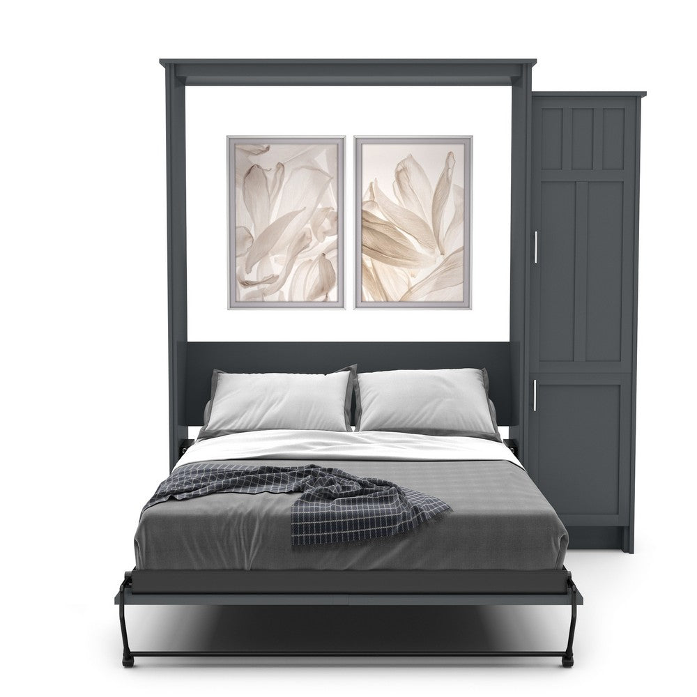 Twin Size Murphy Bed - Right Cabinet, Craftsman Style, Brushed Nickel Pulls - Murphy Door