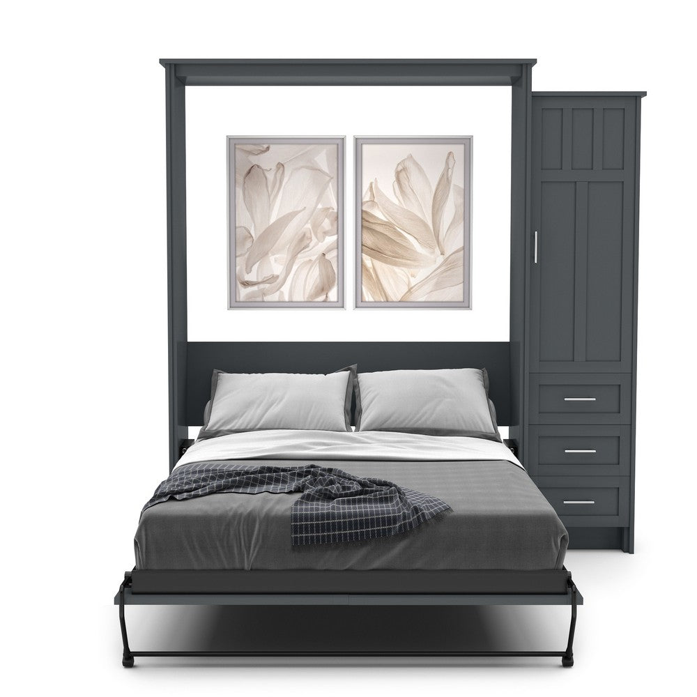 Twin Size Murphy Bed - Right Cabinet, Craftsman Style, Brushed Nickel Pulls - Murphy Door