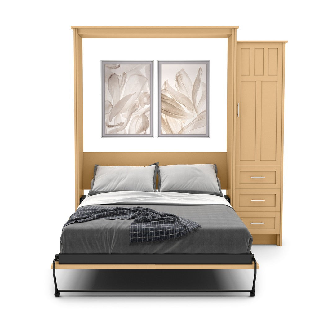 Twin Size Murphy Bed - Right Cabinet, Craftsman Style, Brushed Nickel Pulls - Murphy Door