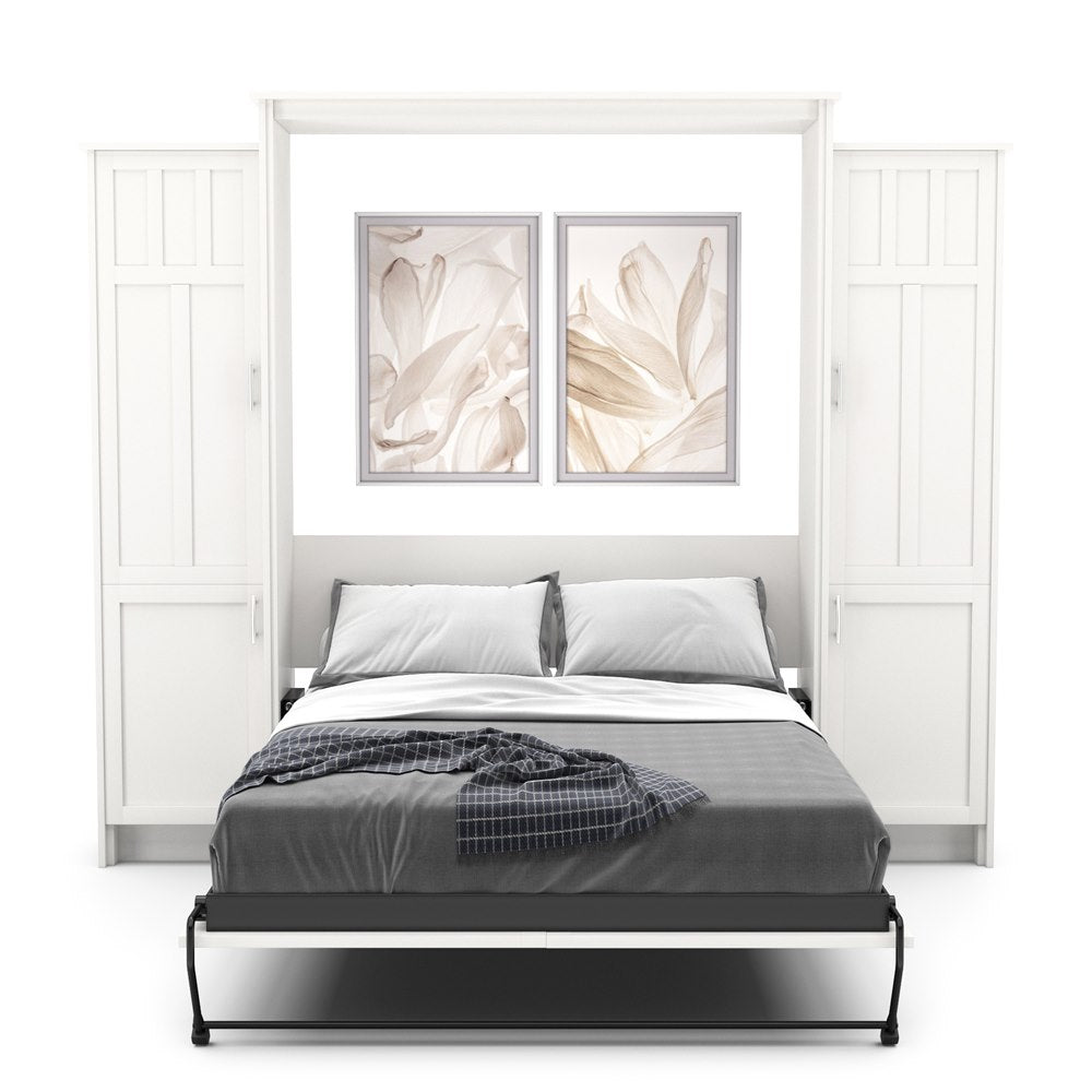 King Size Murphy Bed - Left & Right Cabinet, Craftsman Style, Brushed Nickel Pulls - Murphy Door
