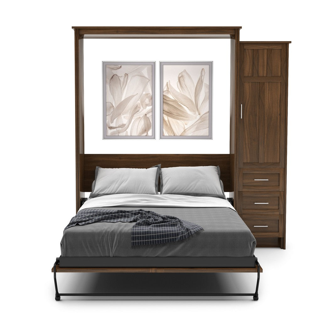 Twin Size Murphy Bed - Right Cabinet, Craftsman Style, Brushed Nickel Pulls - Murphy Door