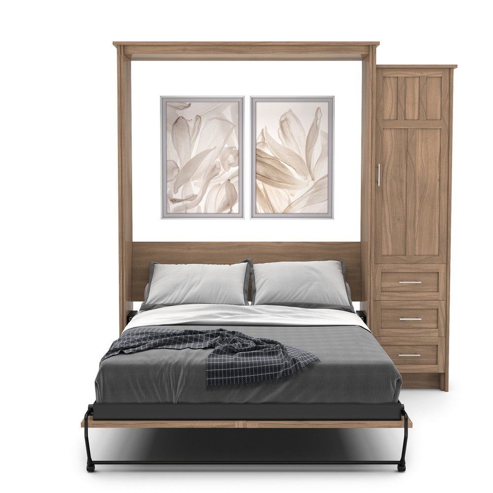 Twin Size Murphy Bed - Right Cabinet, Craftsman Style, Brushed Nickel Pulls - Murphy Door