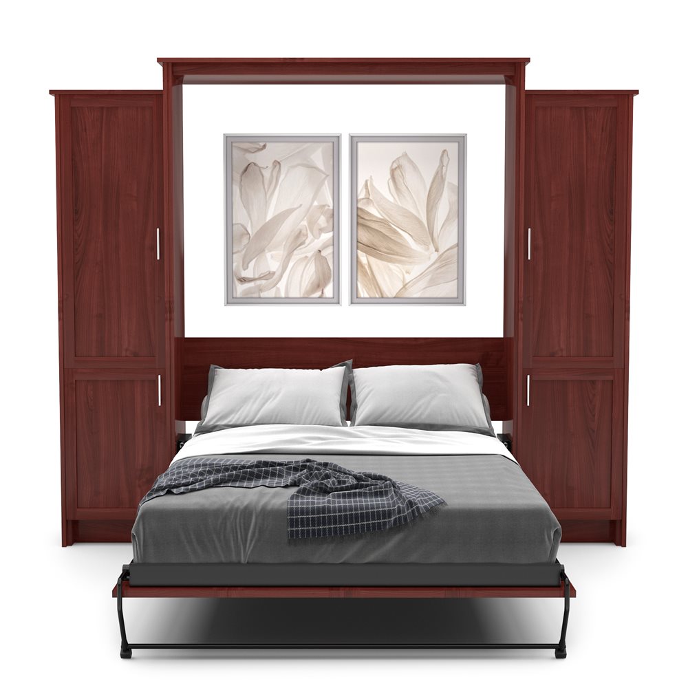 King Size Murphy Bed - Left & Right Cabinet, Shaker Style, Brushed Nickel Pulls - Murphy Door