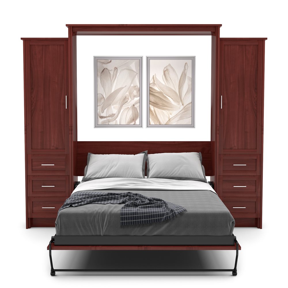 King Size Murphy Bed - Left & Right Cabinet, Shaker Style, Brushed Nickel Pulls - Murphy Door