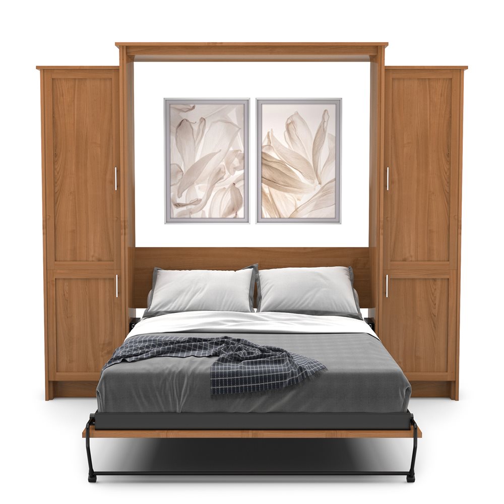 King Size Murphy Bed - Left & Right Cabinet, Shaker Style, Brushed Nickel Pulls - Murphy Door