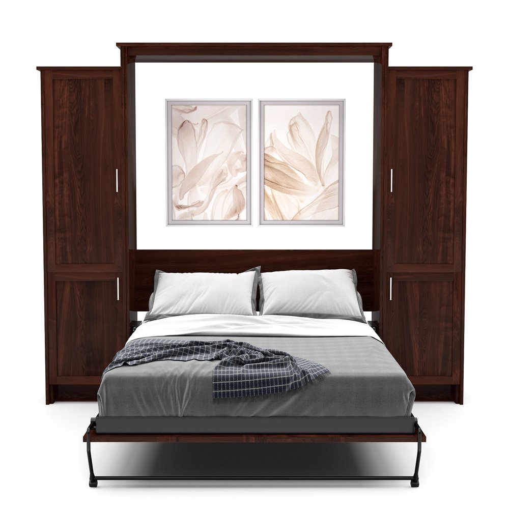 King Size Murphy Bed - Left & Right Cabinet, Shaker Style, Brushed Nickel Pulls - Murphy Door