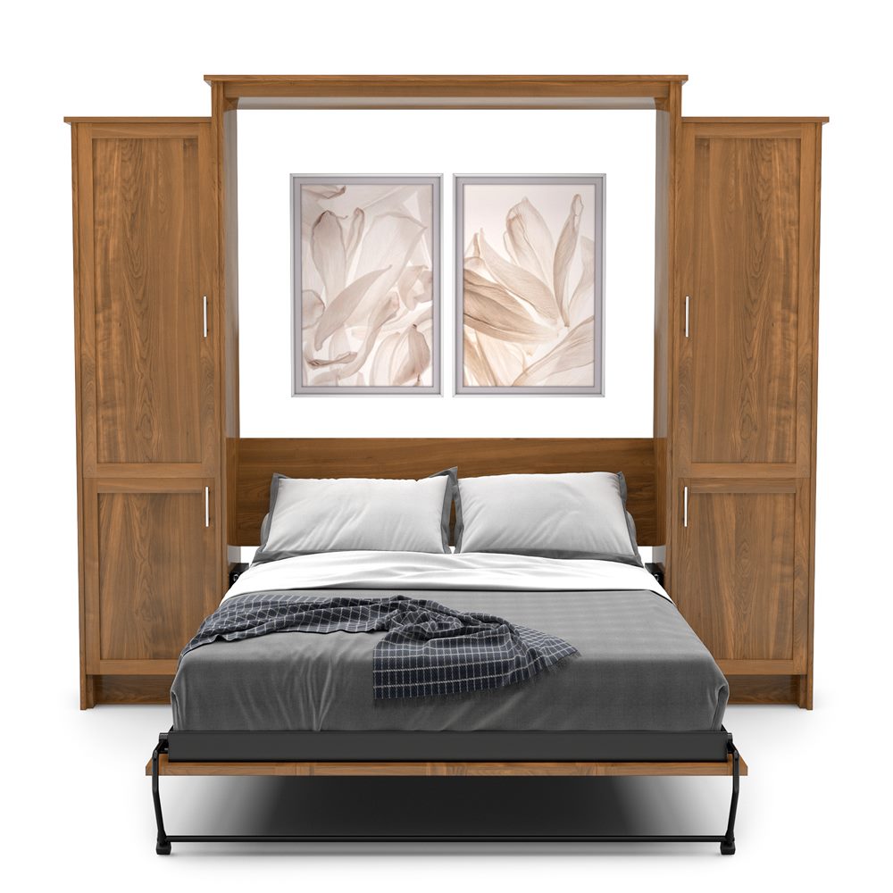 King Size Murphy Bed - Left & Right Cabinet, Shaker Style, Brushed Nickel Pulls - Murphy Door