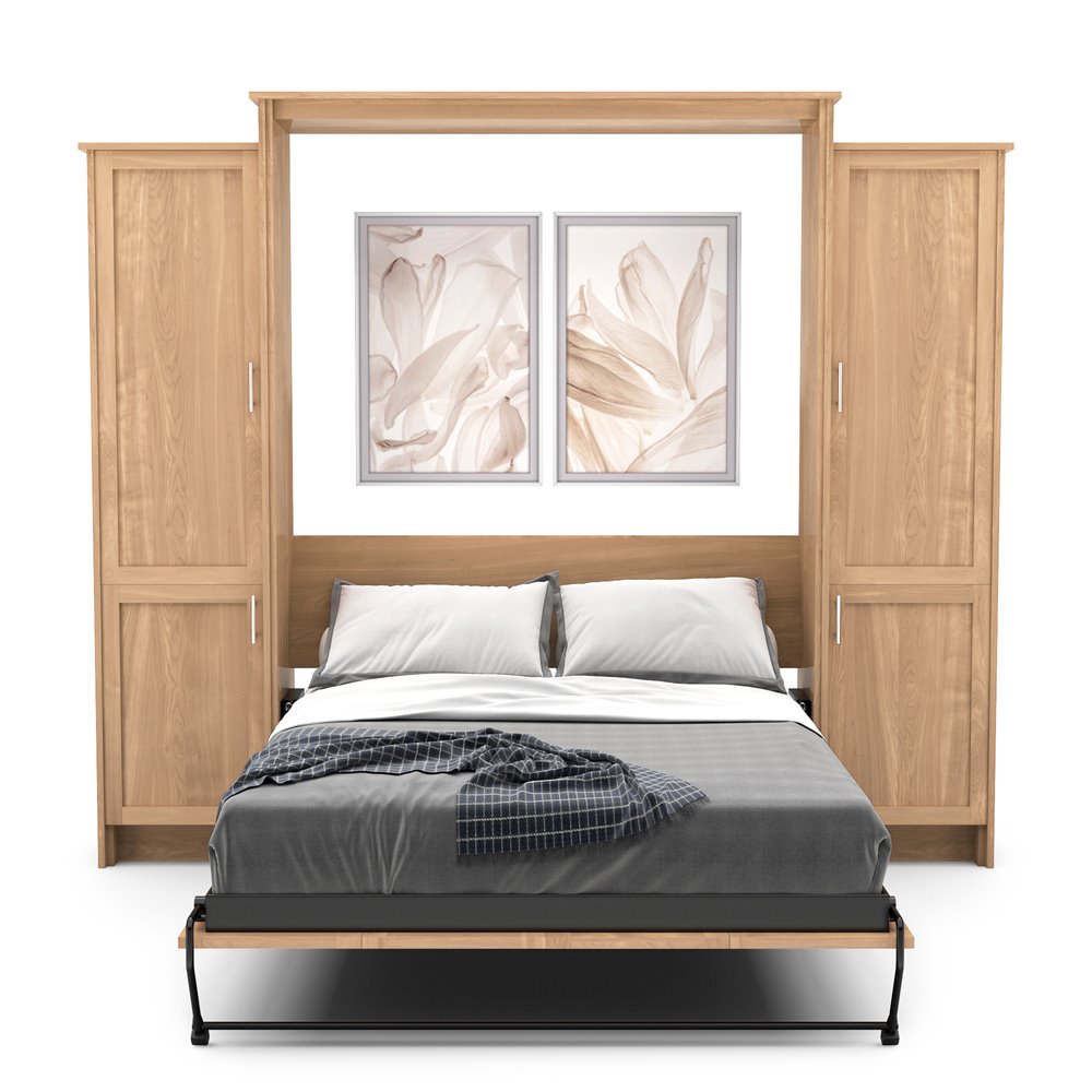 King Size Murphy Bed - Left & Right Cabinet, Shaker Style, Brushed Nickel Pulls - Murphy Door