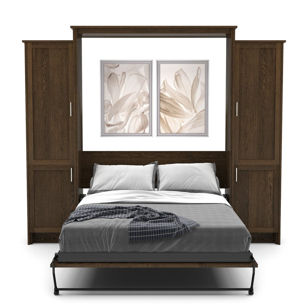 King Size Murphy Bed - Left & Right Cabinet, Shaker Style, Brushed Nickel Pulls - Murphy Door