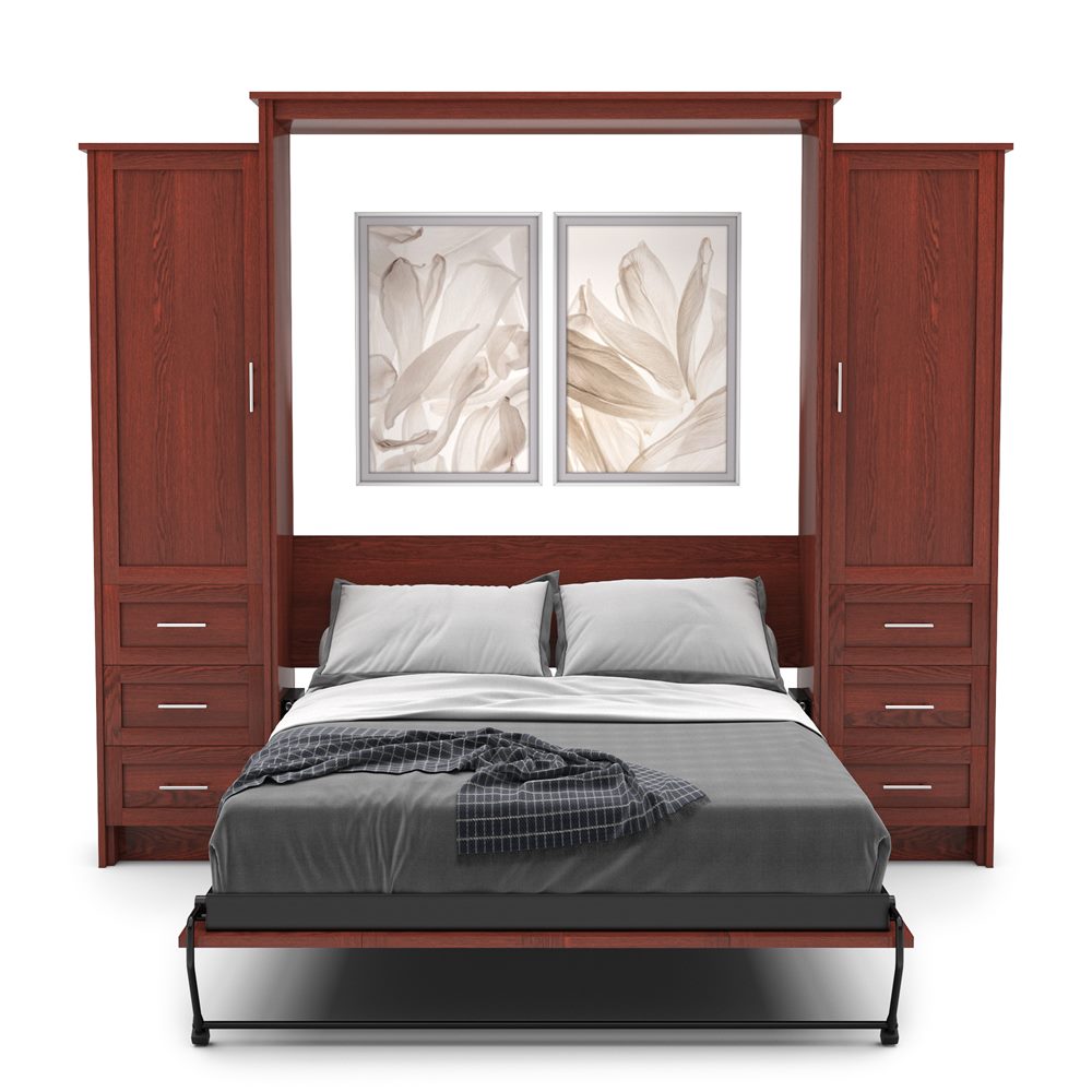 King Size Murphy Bed - Left & Right Cabinet, Shaker Style, Brushed Nickel Pulls - Murphy Door