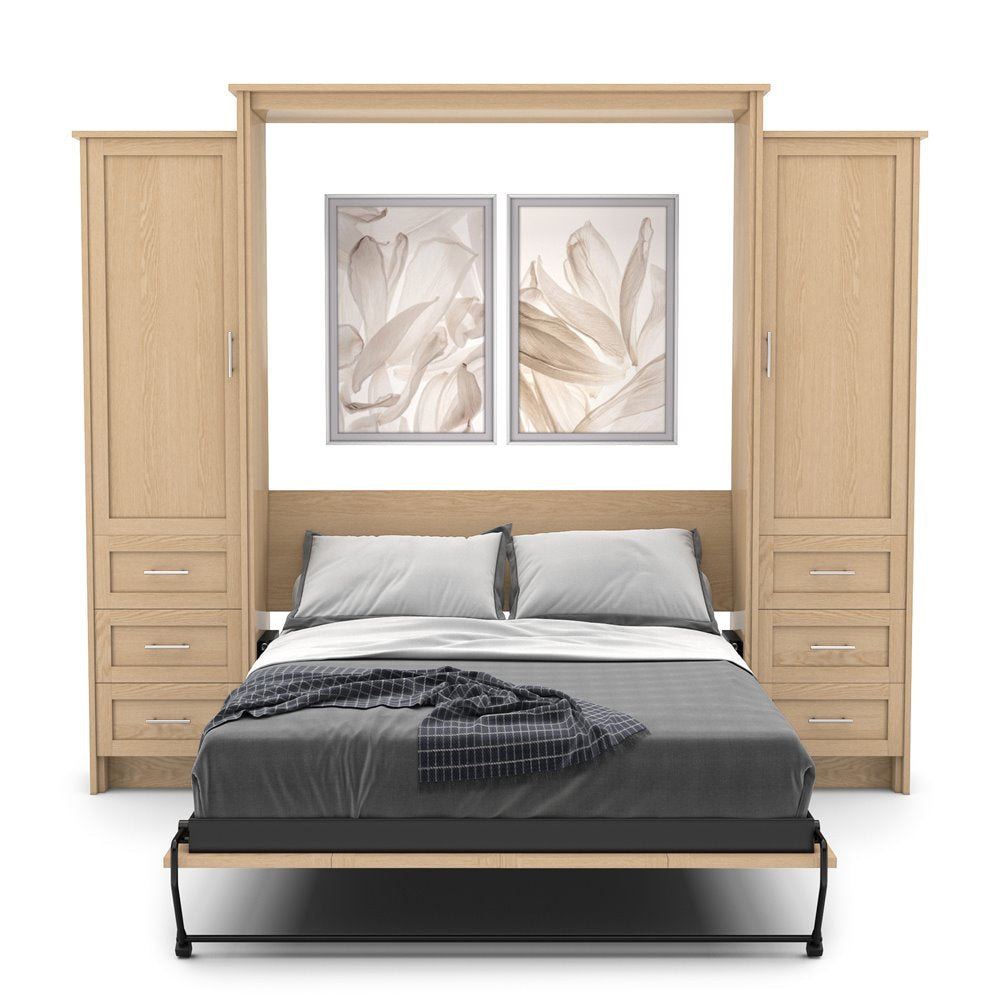 King Size Murphy Bed - Left & Right Cabinet, Shaker Style, Brushed Nickel Pulls - Murphy Door