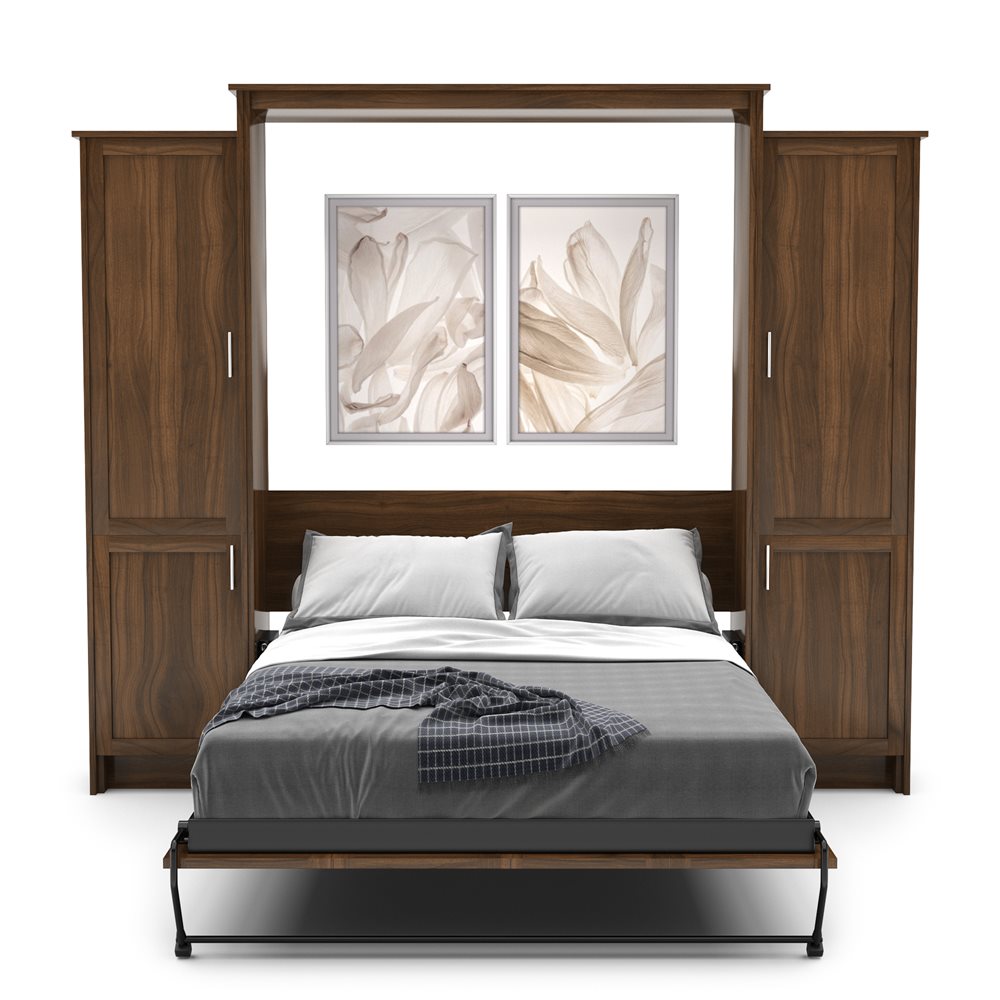 King Size Murphy Bed - Left & Right Cabinet, Shaker Style, Brushed Nickel Pulls - Murphy Door