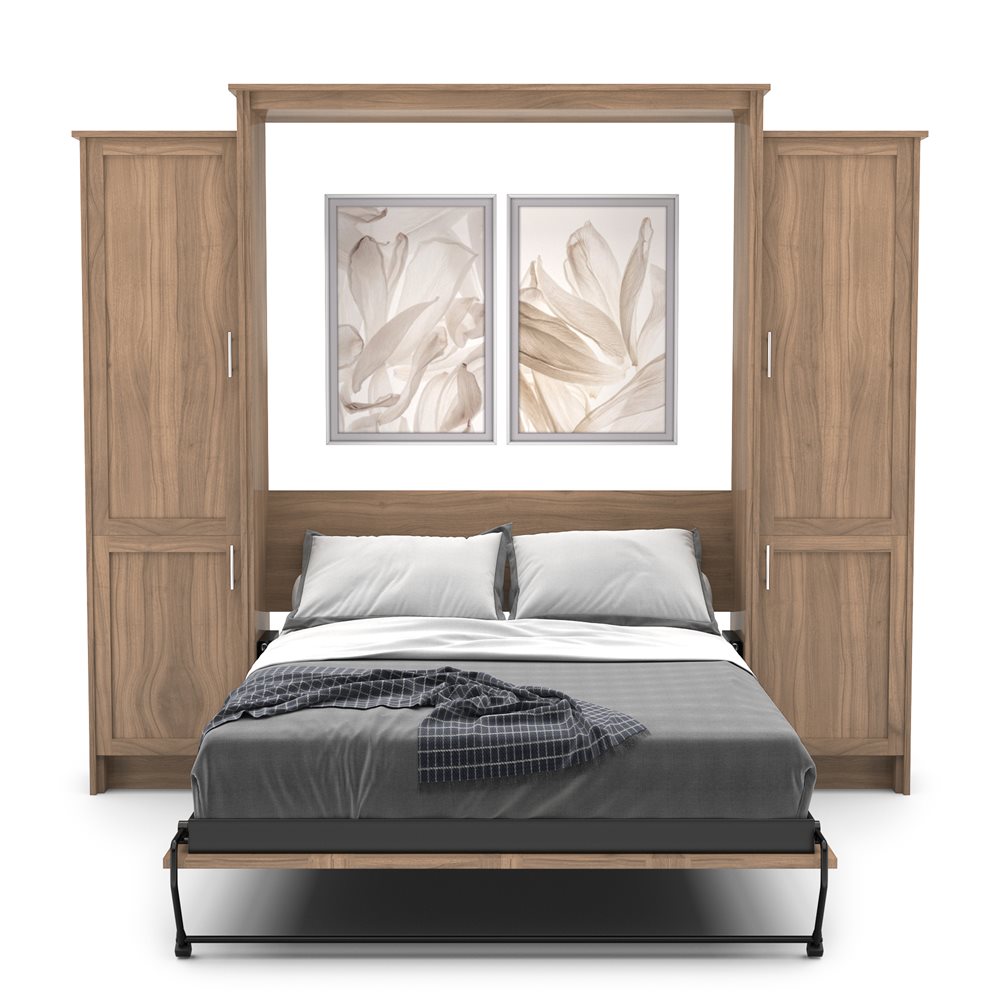 King Size Murphy Bed - Left & Right Cabinet, Shaker Style, Brushed Nickel Pulls - Murphy Door