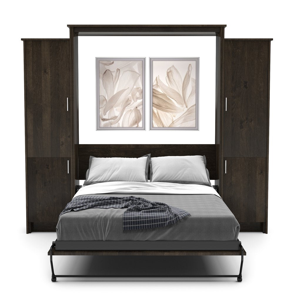 Full Size Murphy Bed - Left & Right Cabinet, Slab Style, Brushed Nickel Pulls - Murphy Door