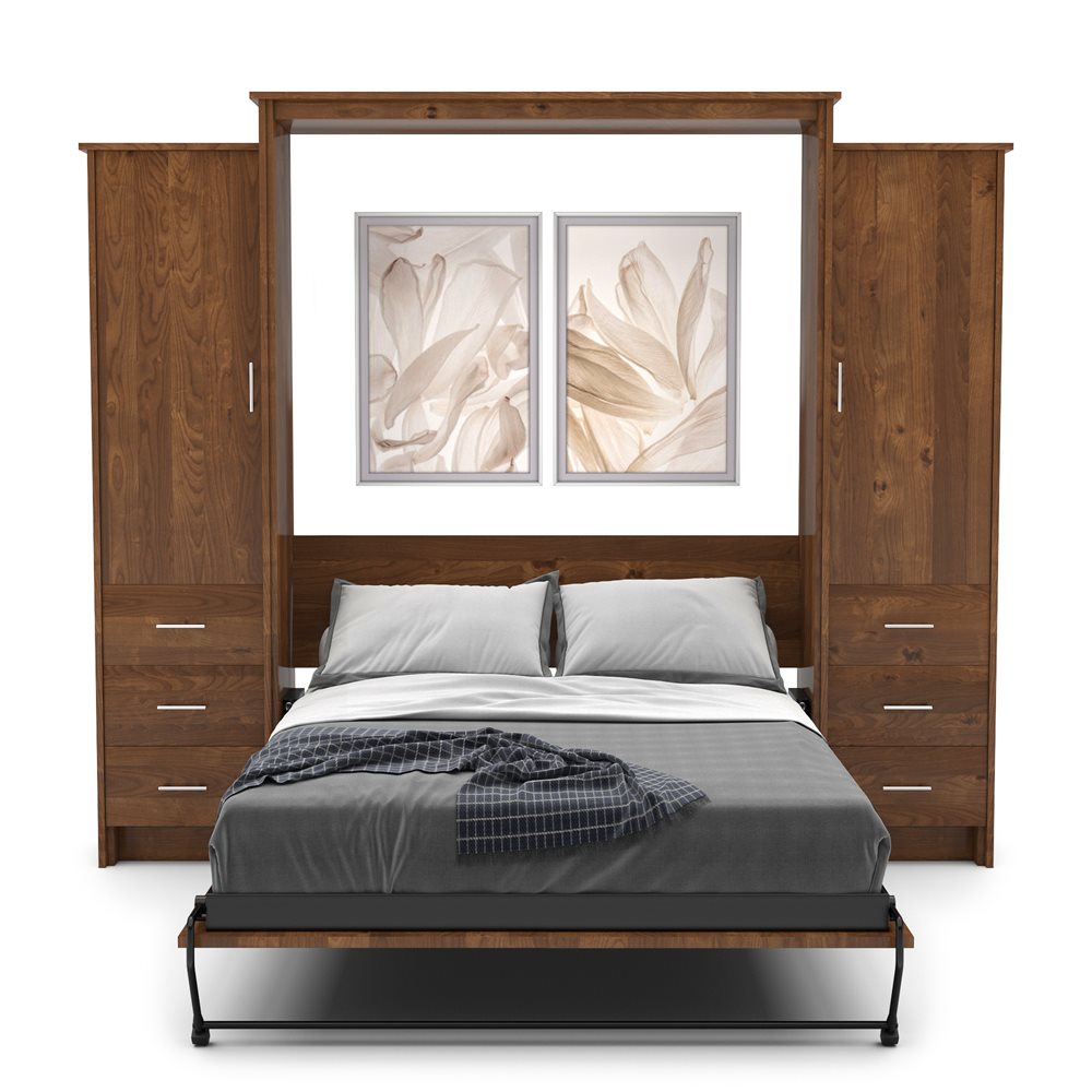Full Size Murphy Bed - Left & Right Cabinet, Slab Style, Brushed Nickel Pulls - Murphy Door