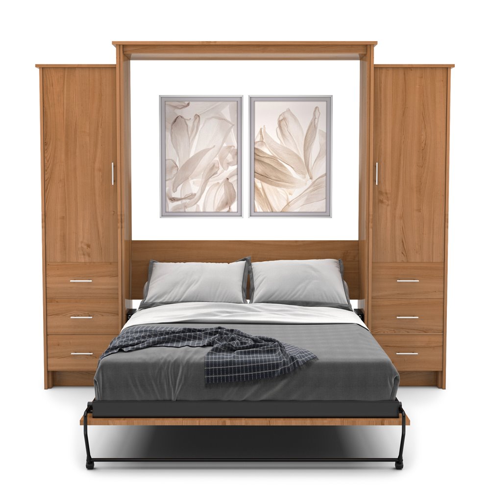 Full Size Murphy Bed - Left & Right Cabinet, Slab Style, Brushed Nickel Pulls - Murphy Door