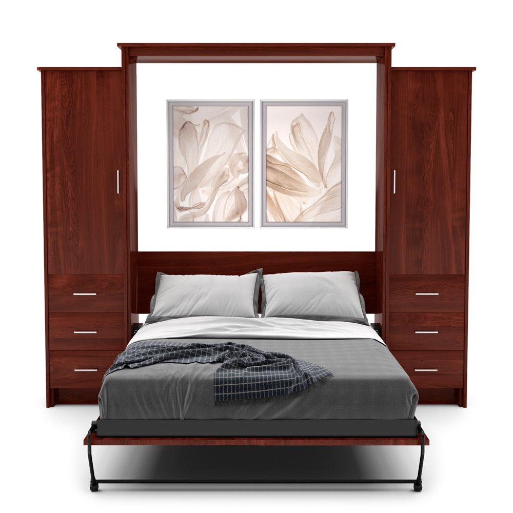 Full Size Murphy Bed - Left & Right Cabinet, Slab Style, Brushed Nickel Pulls - Murphy Door