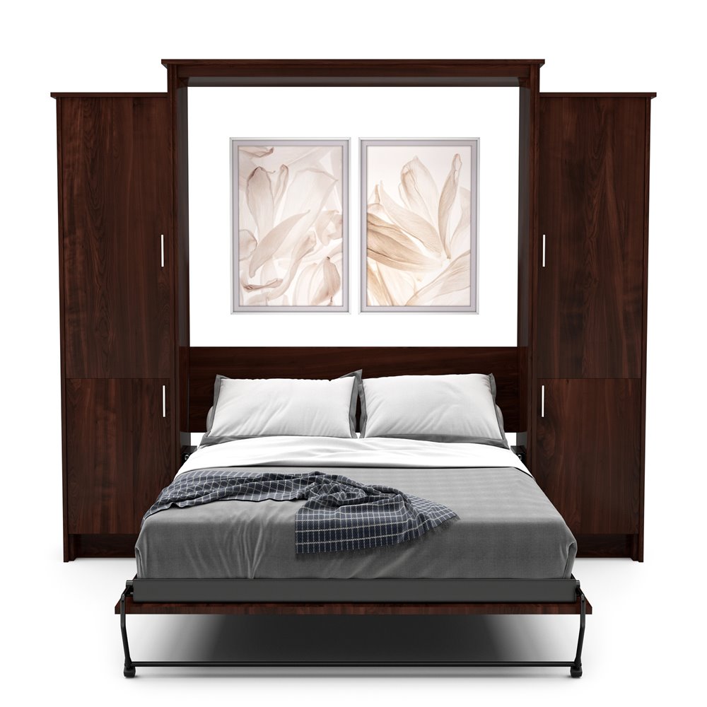 Full Size Murphy Bed - Left & Right Cabinet, Slab Style, Brushed Nickel Pulls - Murphy Door