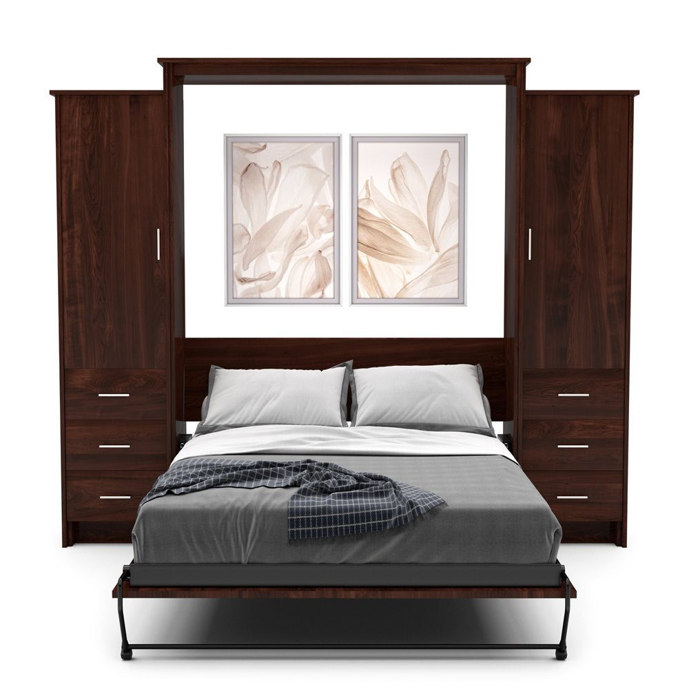 Full Size Murphy Bed - Left & Right Cabinet, Slab Style, Brushed Nickel Pulls - Murphy Door