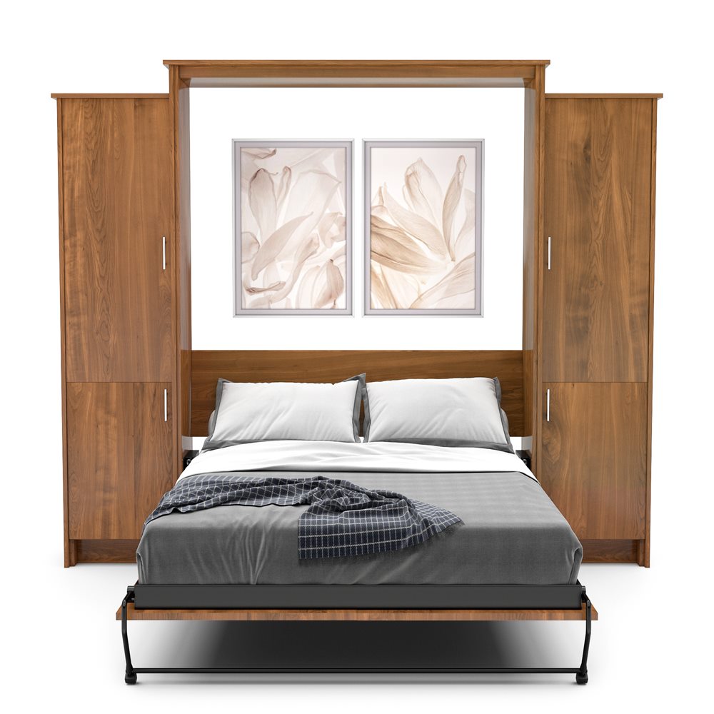 Full Size Murphy Bed - Left & Right Cabinet, Slab Style, Brushed Nickel Pulls - Murphy Door
