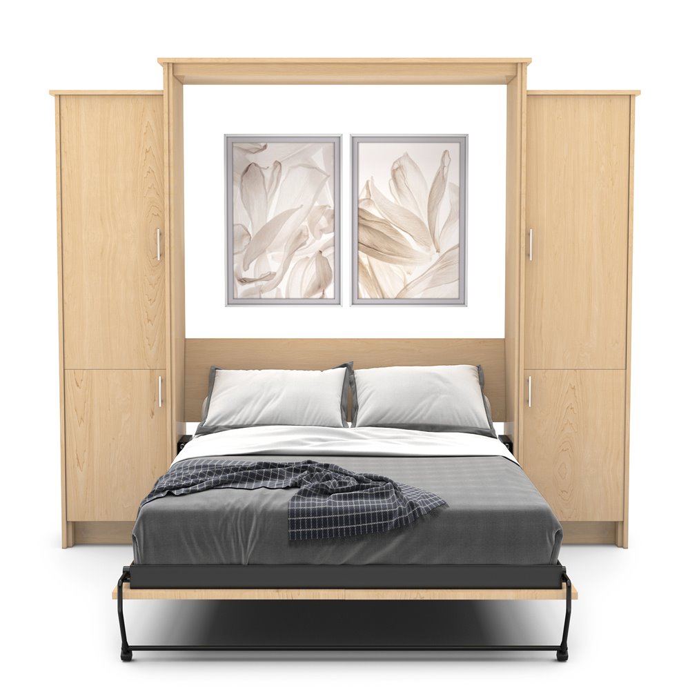 Full Size Murphy Bed - Left & Right Cabinet, Slab Style, Brushed Nickel Pulls - Murphy Door