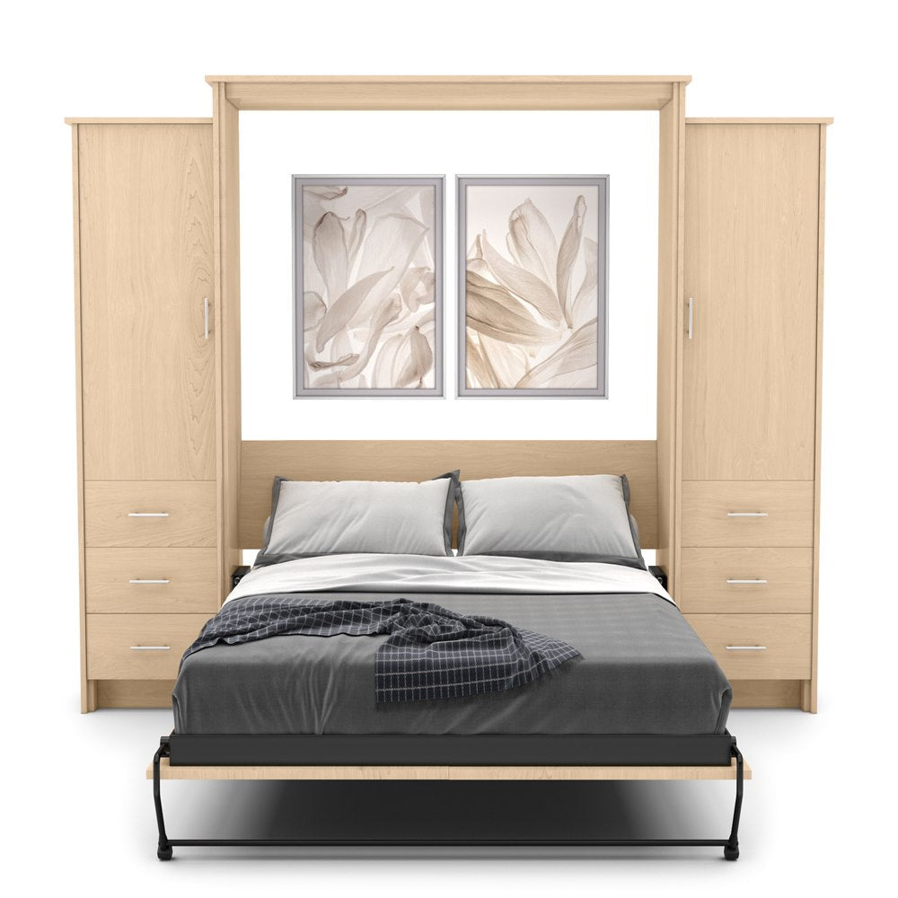 Full Size Murphy Bed - Left & Right Cabinet, Slab Style, Brushed Nickel Pulls - Murphy Door