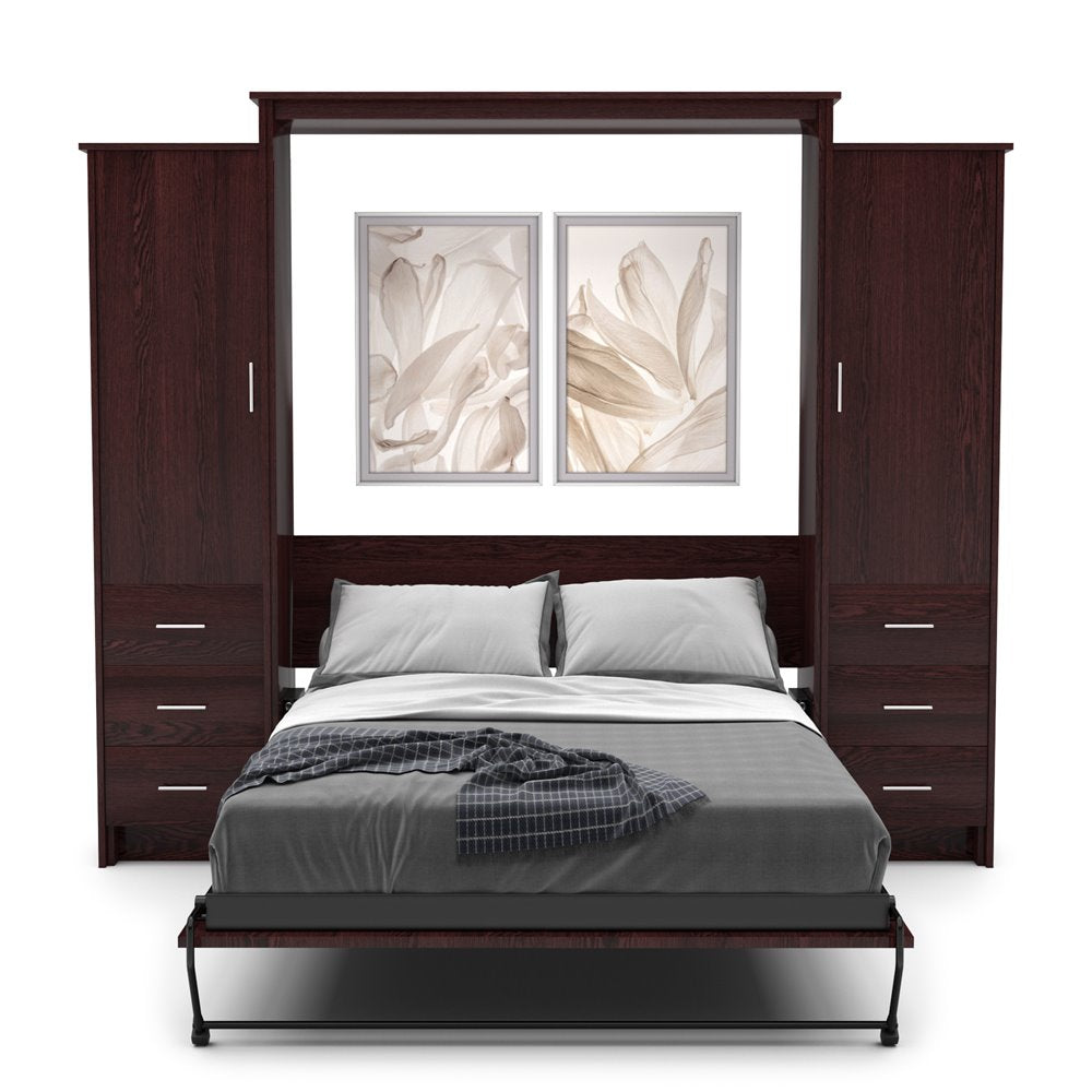 Full Size Murphy Bed - Left & Right Cabinet, Slab Style, Brushed Nickel Pulls - Murphy Door