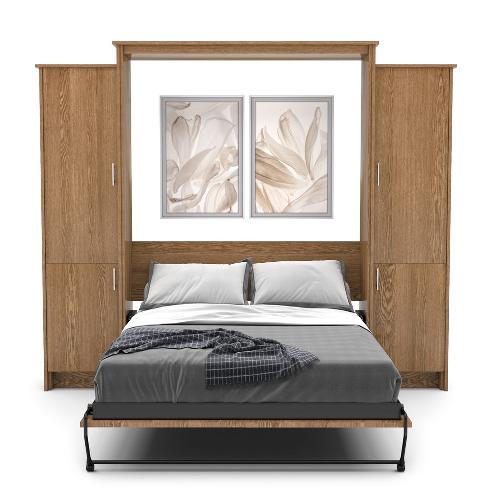Full Size Murphy Bed - Left & Right Cabinet, Slab Style, Brushed Nickel Pulls - Murphy Door