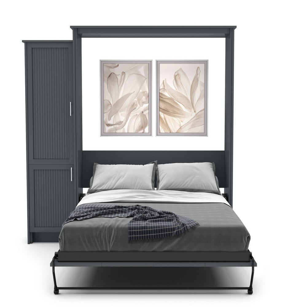 Full Size Murphy Bed - Left Cabinet, Beadboard Style, Brushed Nickel Pulls - Murphy Door, Inc.
