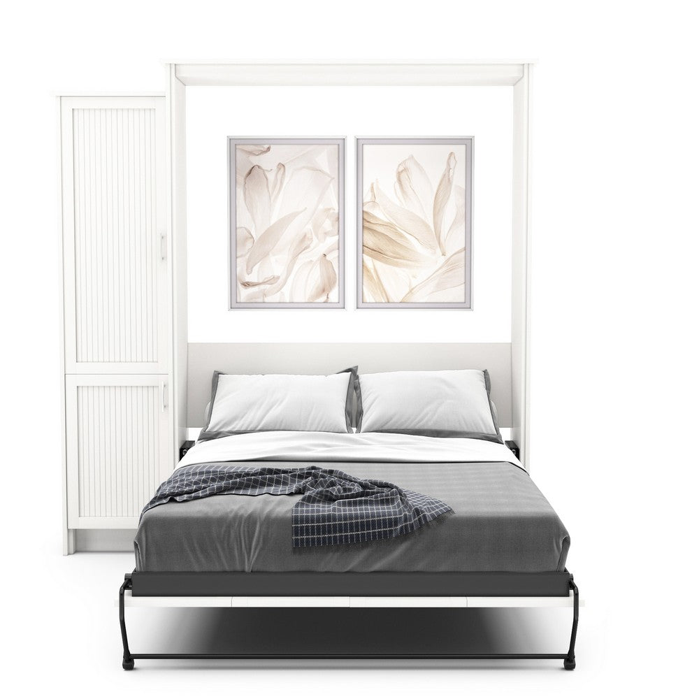 Full Size Murphy Bed - Left Cabinet, Beadboard Style, Brushed Nickel Pulls - Murphy Door, Inc.