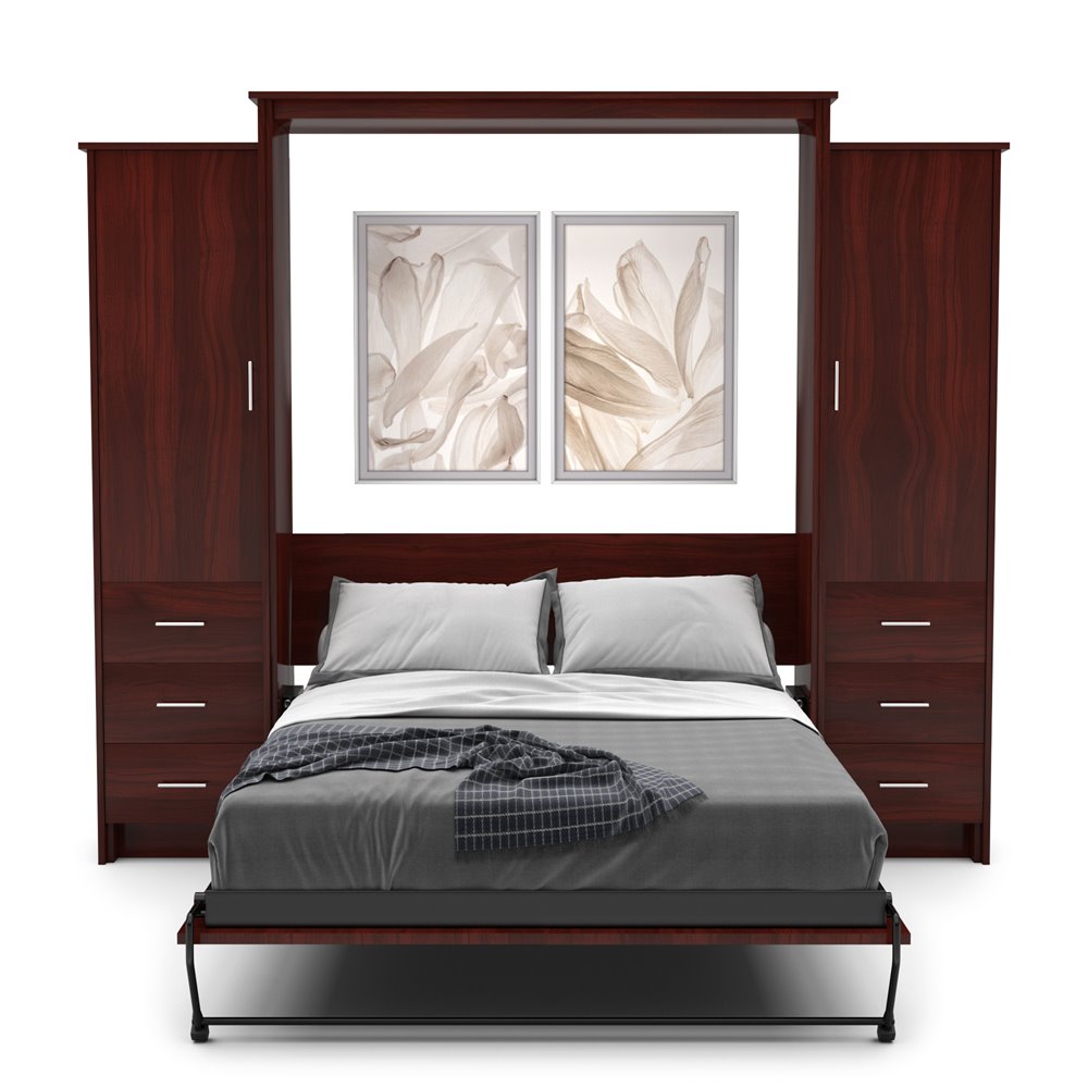Full Size Murphy Bed - Left & Right Cabinet, Slab Style, Brushed Nickel Pulls - Murphy Door