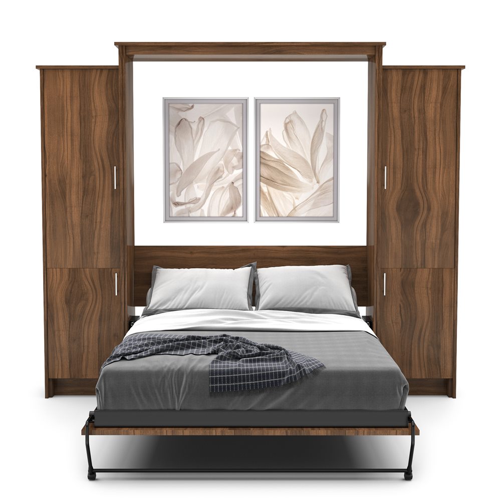 Full Size Murphy Bed - Left & Right Cabinet, Slab Style, Brushed Nickel Pulls - Murphy Door