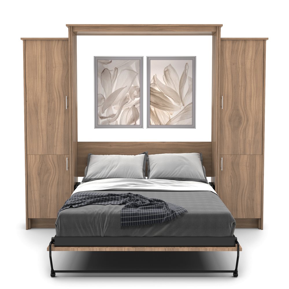 Full Size Murphy Bed - Left & Right Cabinet, Slab Style, Brushed Nickel Pulls - Murphy Door