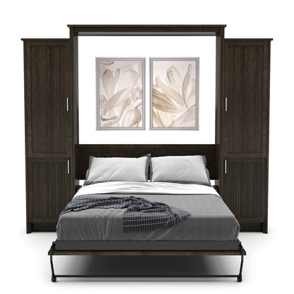 Twin Size Murphy Bed - Left & Right Cabinet, Beadboard Style, Brushed Nickel Pulls - Murphy Door