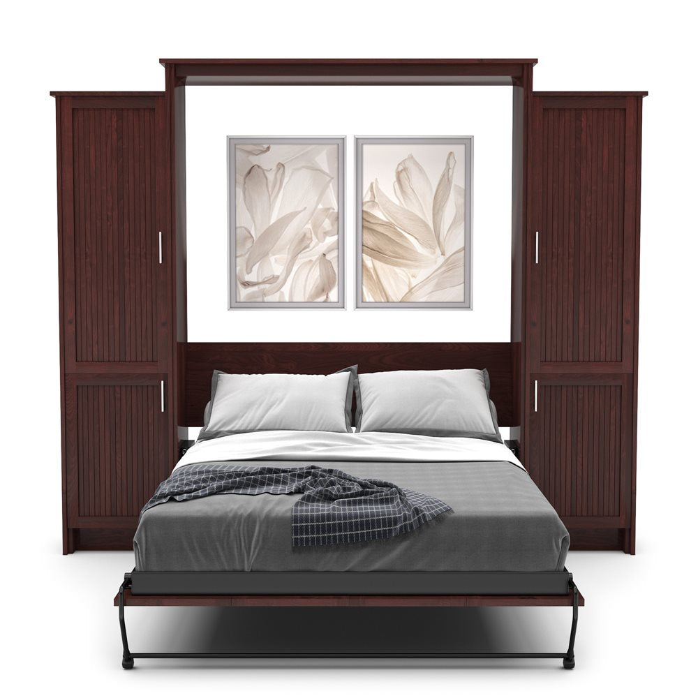 Queen Size Murphy Bed - Left & Right Cabinet, Beadboard Style, Brushed Nickel Pulls - Murphy Door