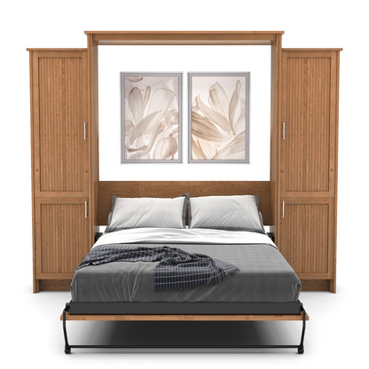 Twin Size Murphy Bed - Left & Right Cabinet, Beadboard Style, Brushed Nickel Pulls - Murphy Door