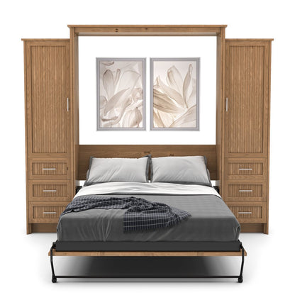 Full Size Murphy Bed - Left & Right Cabinet, Beadboard Style, Brushed Nickel Pulls - Murphy Door