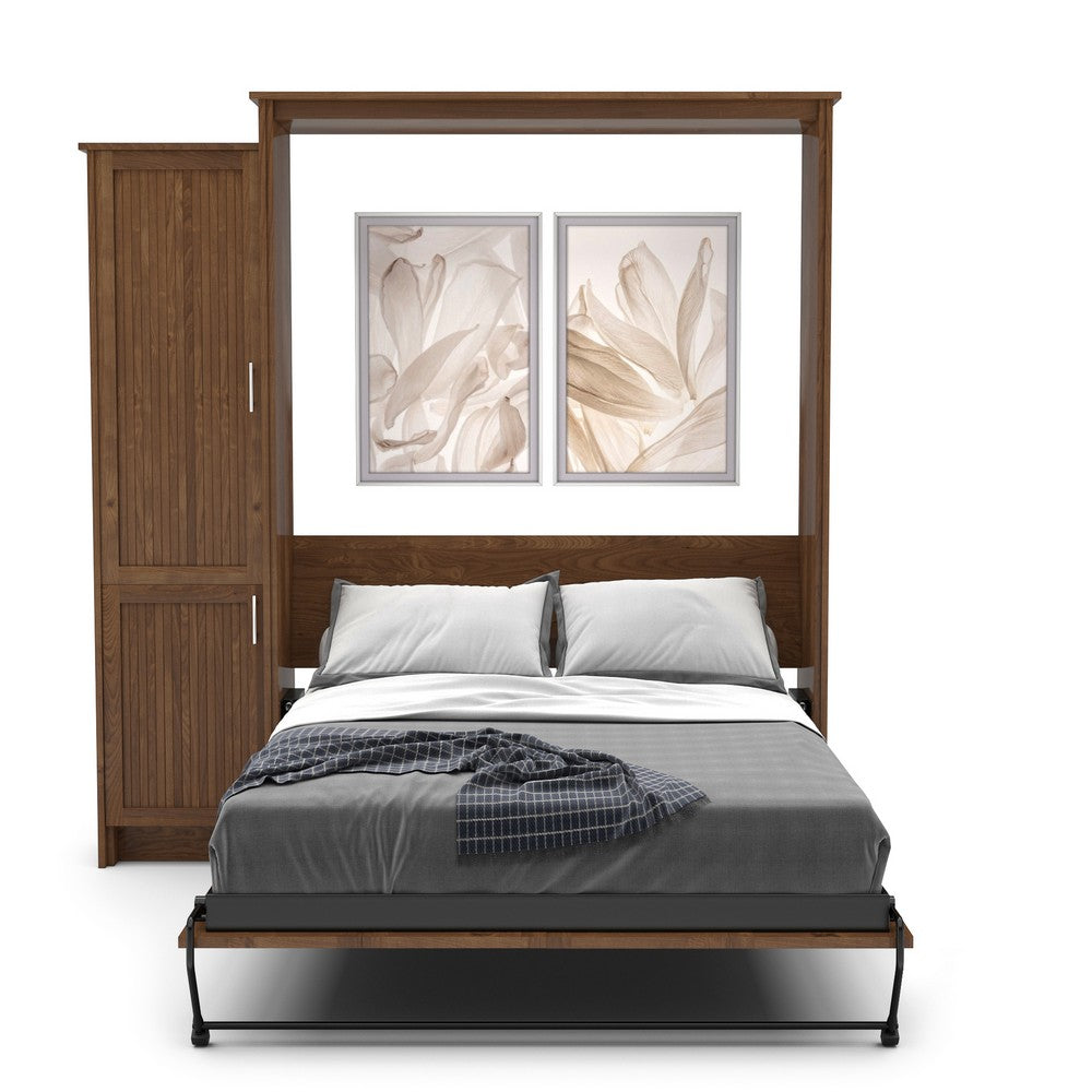 King Size Murphy Bed - Left Cabinet, Beadboard Style, Brushed Nickel Pulls - Murphy Door, Inc.