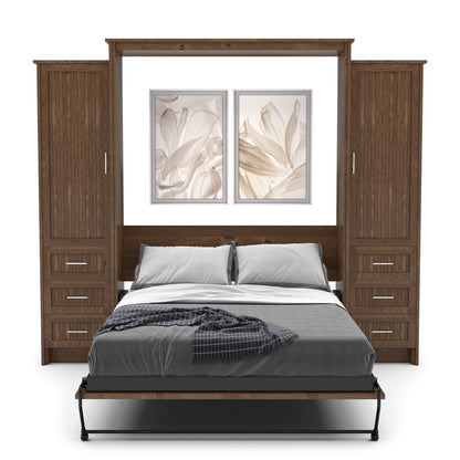 Queen Size Murphy Bed - Left & Right Cabinet, Beadboard Style, Brushed Nickel Pulls - Murphy Door